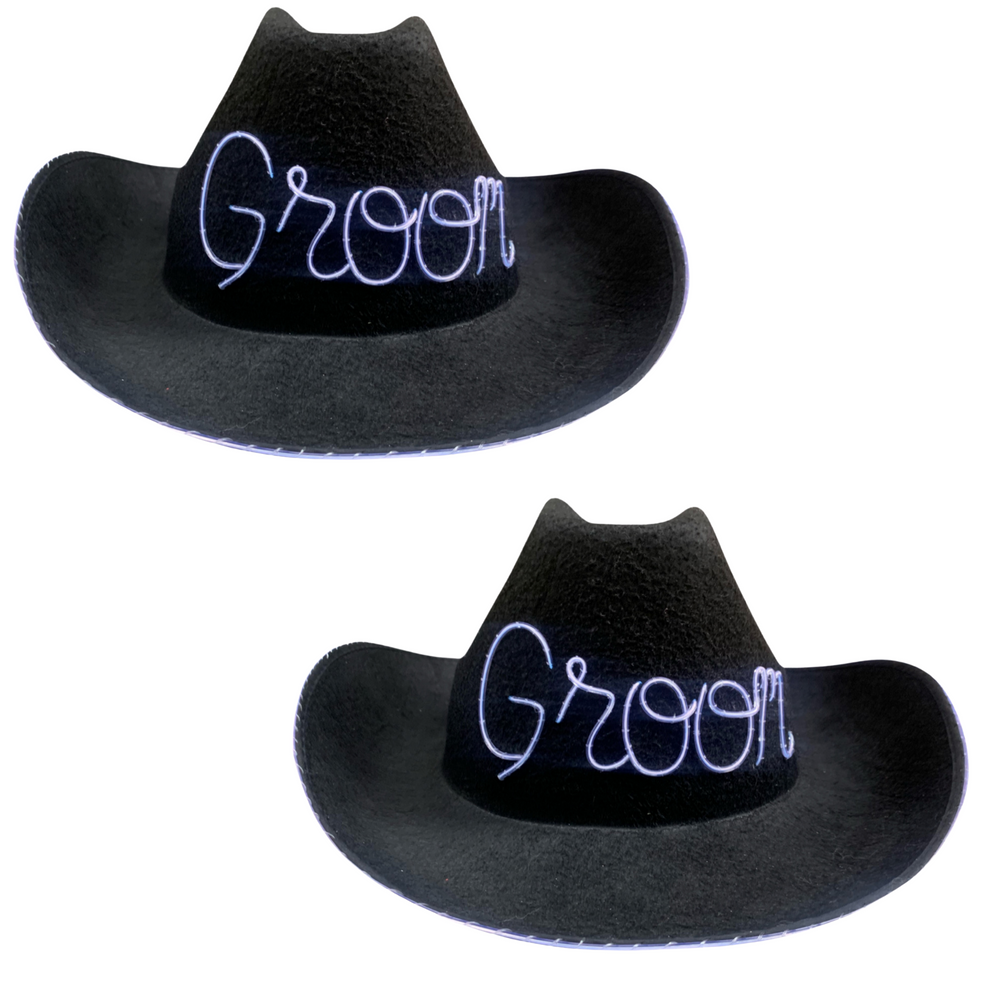 Two Groom Light Up Cowboy Hats