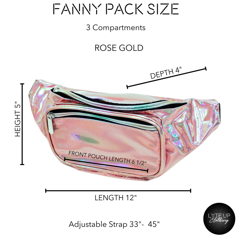 
                
                    Load image into Gallery viewer, Rose Gold Holographic Metallic Fanny Pack
                
            