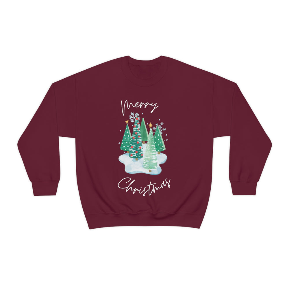 Merry Christmas Snow Trees Unisex Crewneck Sweatshirt