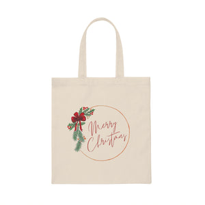 Merry Christmas Wreath Canvas Tote Bag