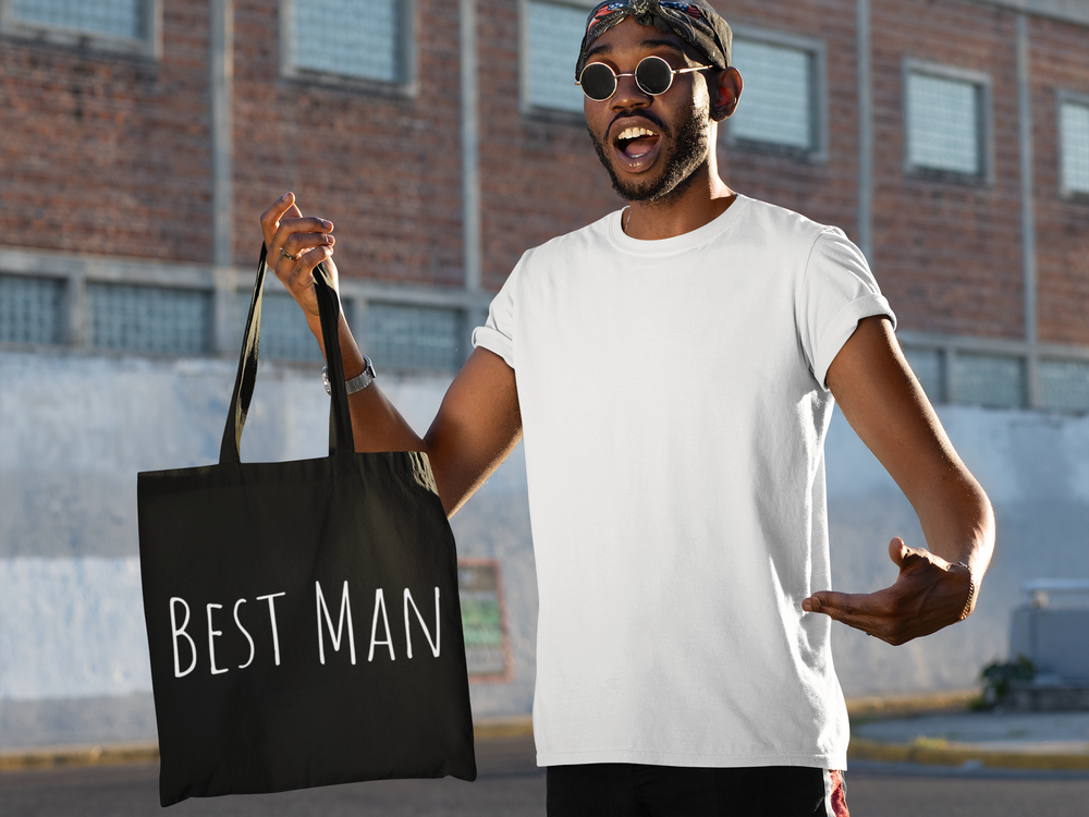 
                
                    Load image into Gallery viewer, Best Man Black Tote Bag | 3 Sizes
                
            