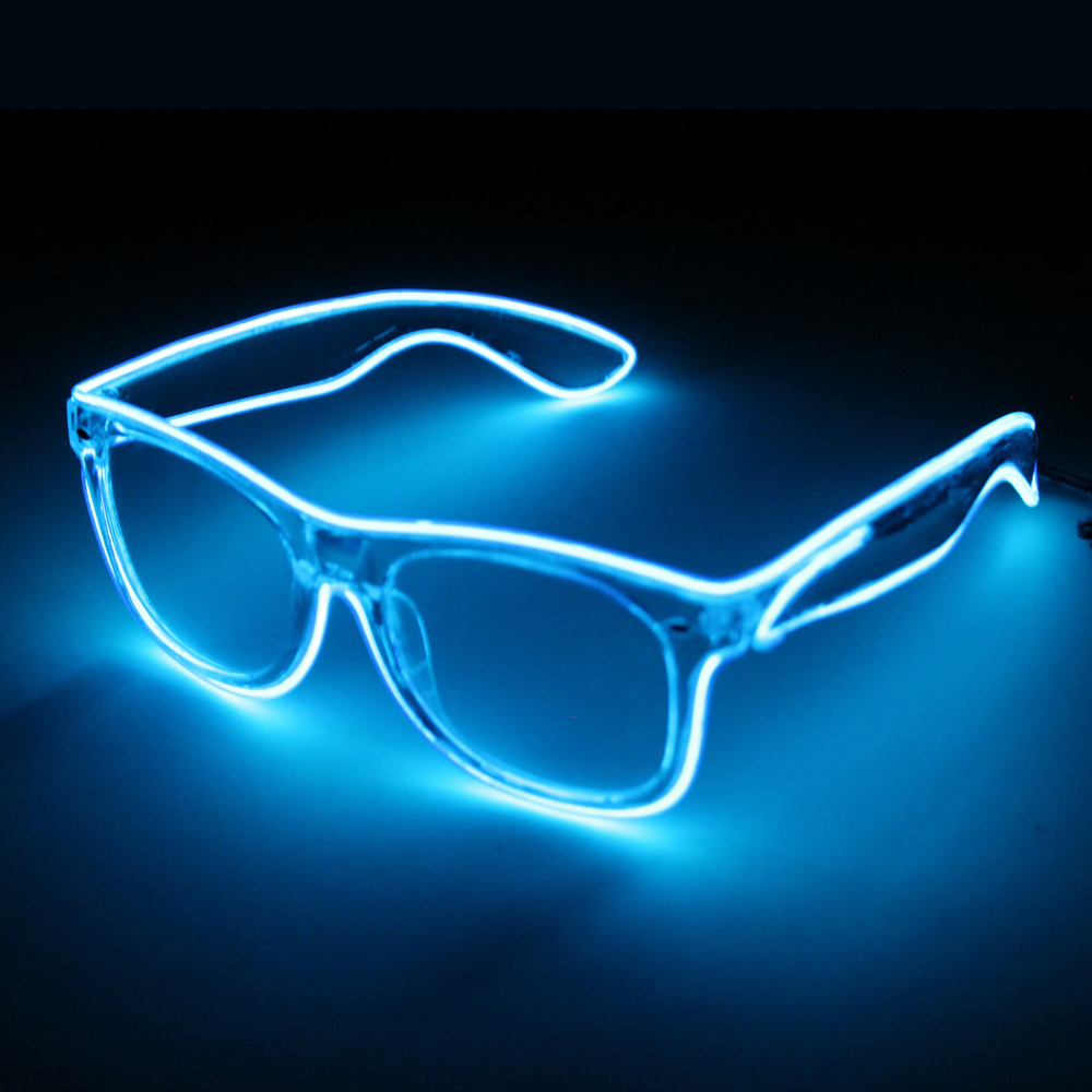 
                
                    Load image into Gallery viewer, Blue Light Up Clear Glasses with Sound Activated AAA Battery Pack
                
            