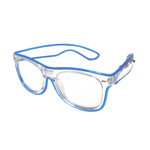 
                
                    Load image into Gallery viewer, Blue Light Up Clear Glasses with Sound Activated AAA Battery Pack
                
            
