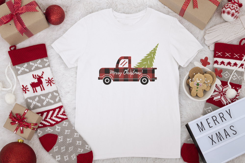 
                
                    Load image into Gallery viewer, Merry Christmas Truck Unisex Jersey Short Sleeve T-shirt
                
            