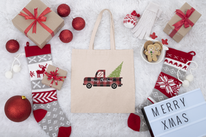 
                
                    Load image into Gallery viewer, Merry Christmas Truck Canvas Tote Bag
                
            