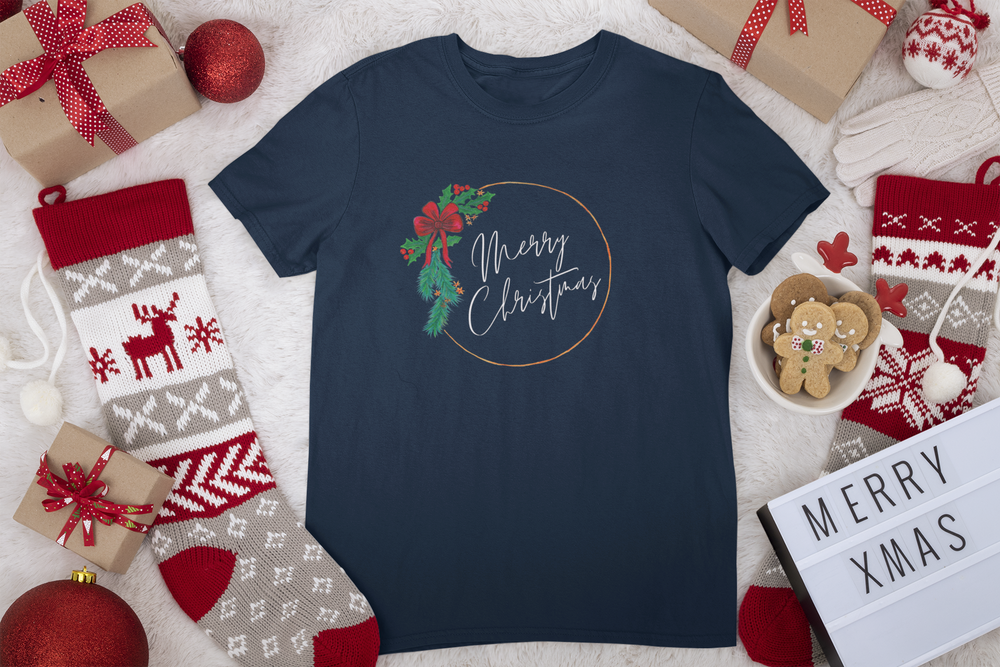 
                
                    Load image into Gallery viewer, Merry Christmas Wreath Unisex Jersey Short Sleeve T-shirt
                
            