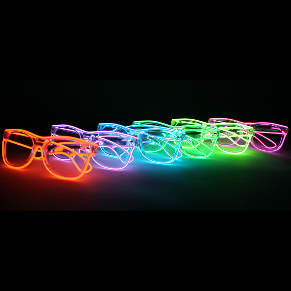 Purple Light Up Clear Glasses with Sound Activated AAA Battery Pack