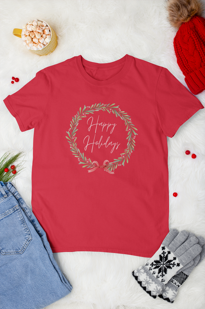 
                
                    Load image into Gallery viewer, Happy Holidays Unisex Jersey Short Sleeve T-shirt
                
            