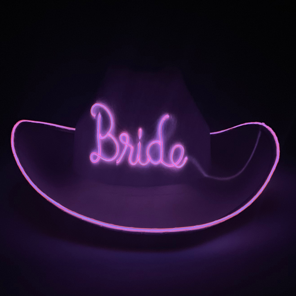 Two Light Up Bride or Groom Cowboy Hats