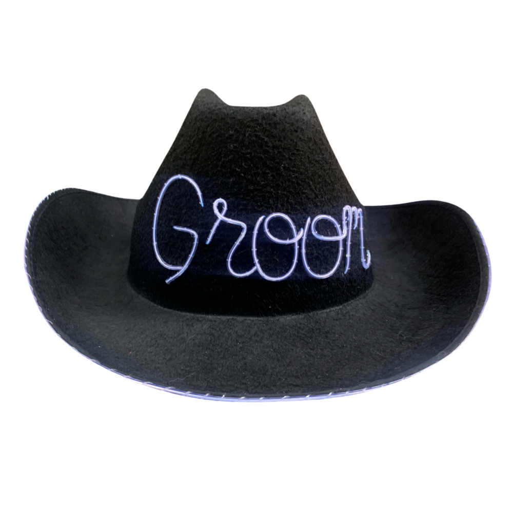 
                
                    Load image into Gallery viewer, Two Groom Light Up Cowboy Hats
                
            