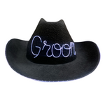 Light Up Groom Cowboy Hat in Black With El Wire On Brim