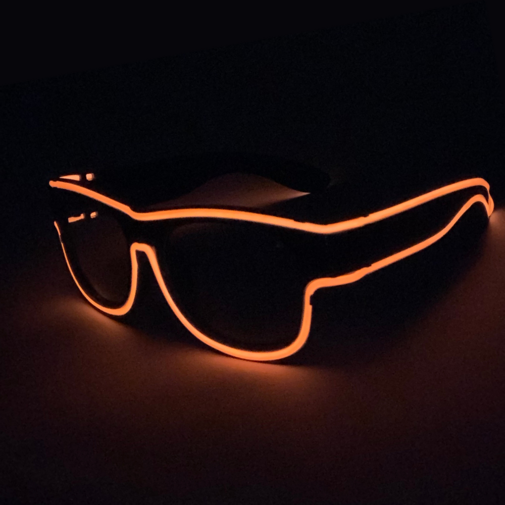
                
                    Load image into Gallery viewer, Orange Light Up Black Rechargeable Wireless Glasses
                
            