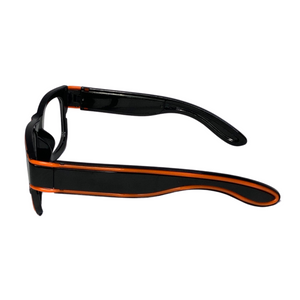 
                
                    Load image into Gallery viewer, Orange Light Up Black Rechargeable Wireless Glasses
                
            