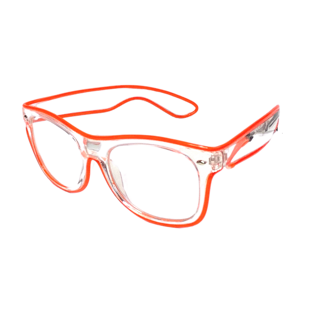 Orange Light Up Clear Glasses with Sound Activated AAA Battery Pack