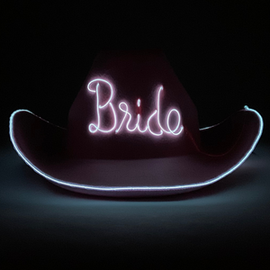 
                
                    Load image into Gallery viewer, Light Up Bride Cowboy Hat in Pink With El Wire On Brim
                
            
