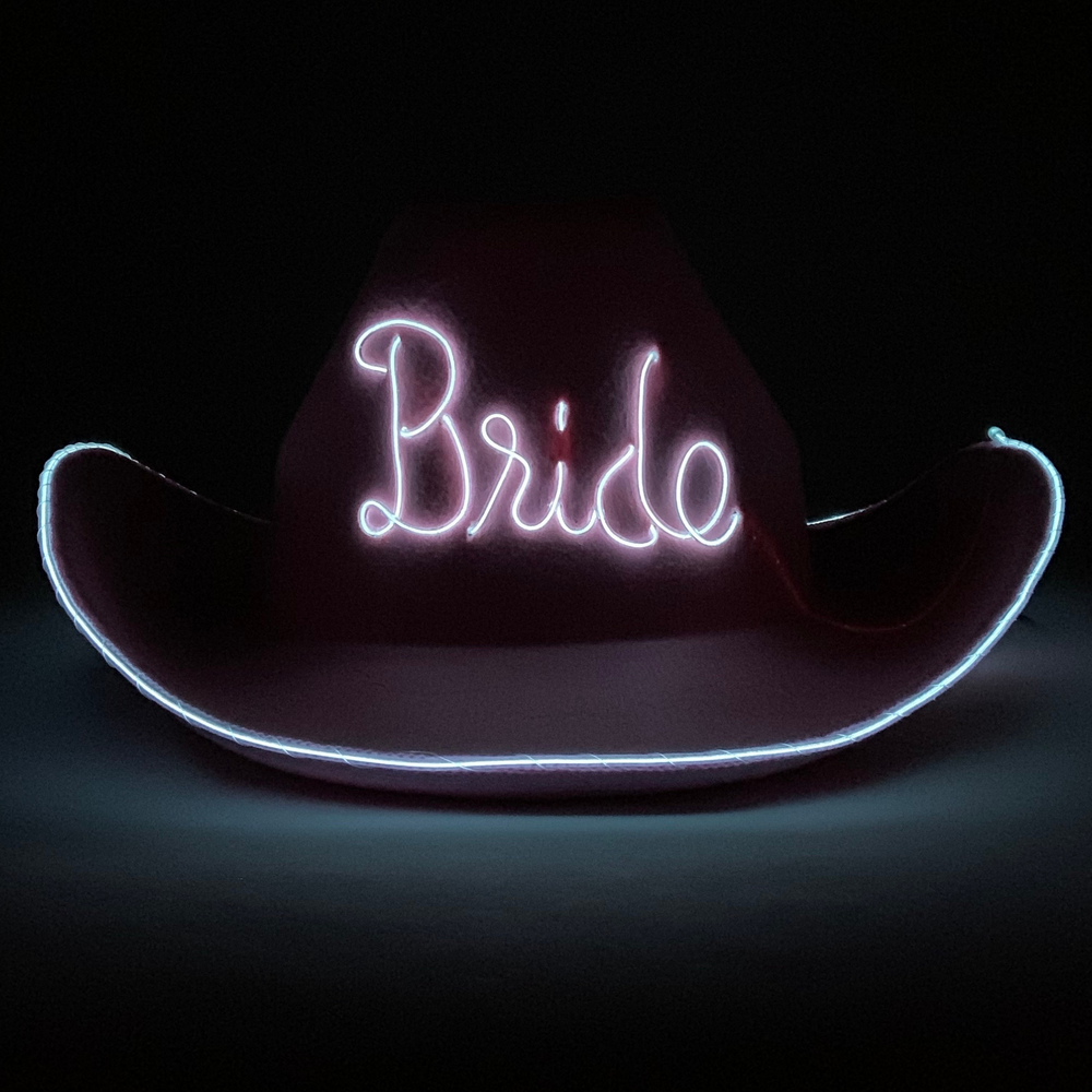 
                
                    Load image into Gallery viewer, Two Bride Light Up Cowboy Hats
                
            