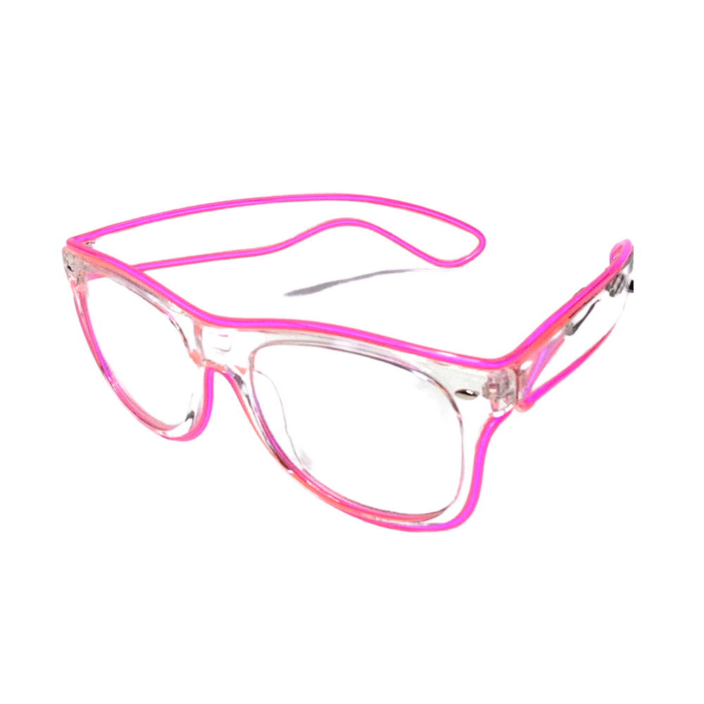 Pink Light Up Clear Glasses with Sound Activated AAA Battery Pack