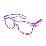 Purple Light Up Clear Glasses with Sound Activated AAA Battery Pack