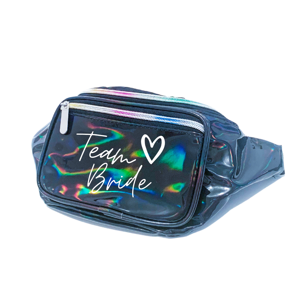 
                
                    Load image into Gallery viewer, Team Bride ♡ Holographic Metallic Fanny Pack
                
            