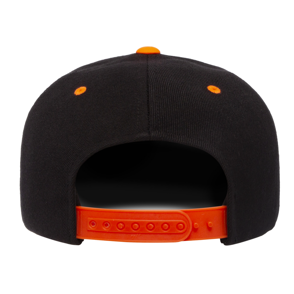 
                
                    Load image into Gallery viewer, Black with Neon Orange Brim Yupoong Flexfit Classic Snapback Hat
                
            