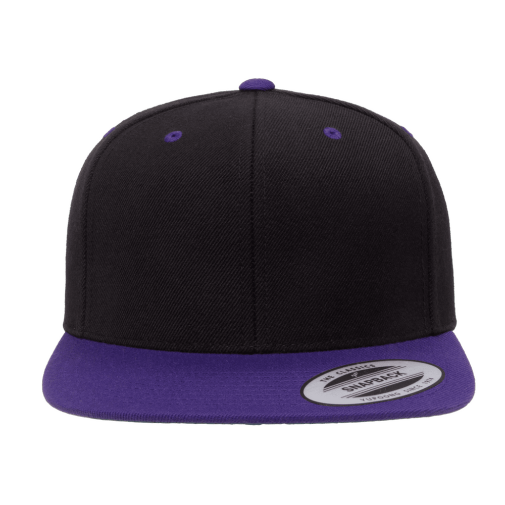 
                
                    Load image into Gallery viewer, Black with Purple Brim Yupoong Flexfit Classic Snapback Hat
                
            