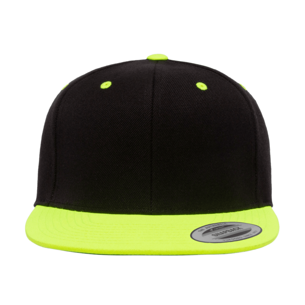 Black with Lime Green Yellow Hat – Classic Clothing Yupoong Lyte Brim Up Snapback Flexfit