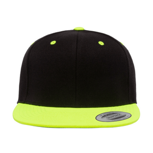 Black with Lime Green Yellow Brim Yupoong Flexfit Classic Snapback Hat