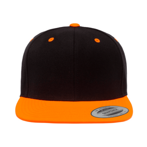 
                
                    Load image into Gallery viewer, Black with Neon Orange Brim Yupoong Flexfit Classic Snapback Hat
                
            