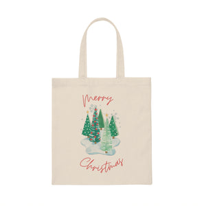 Merry Christmas Snow Trees Canvas Tote Bag