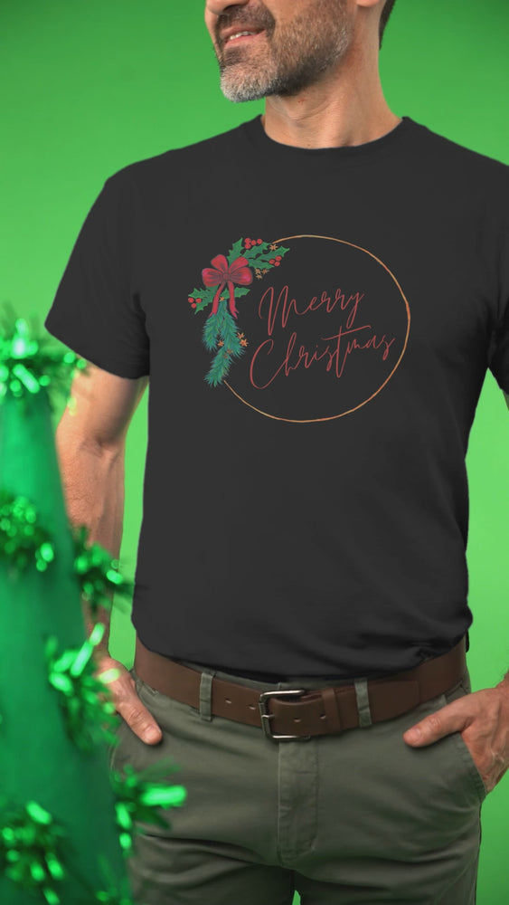 
                
                    Load and play video in Gallery viewer, Merry Christmas Wreath Unisex Jersey Short Sleeve T-shirt
                
            