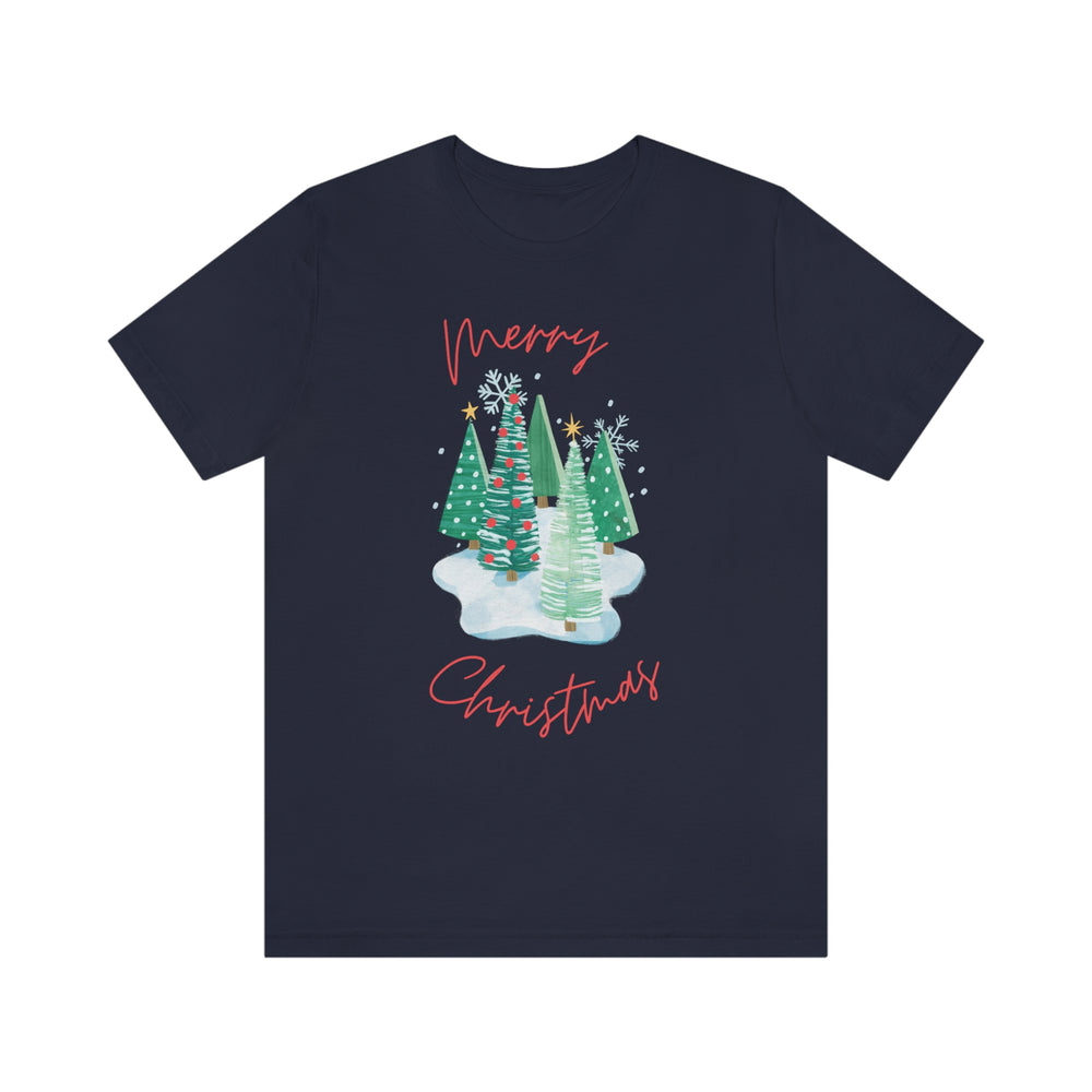 Merry Christmas Snow Trees Unisex Jersey Short Sleeve T-shirt